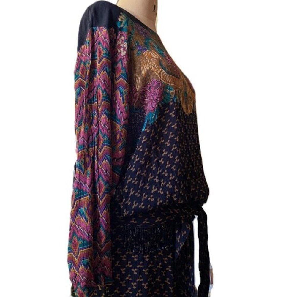 Vintage Carole Little boho granny romantic bold colors belted 90s dress - Picture 10 of 15